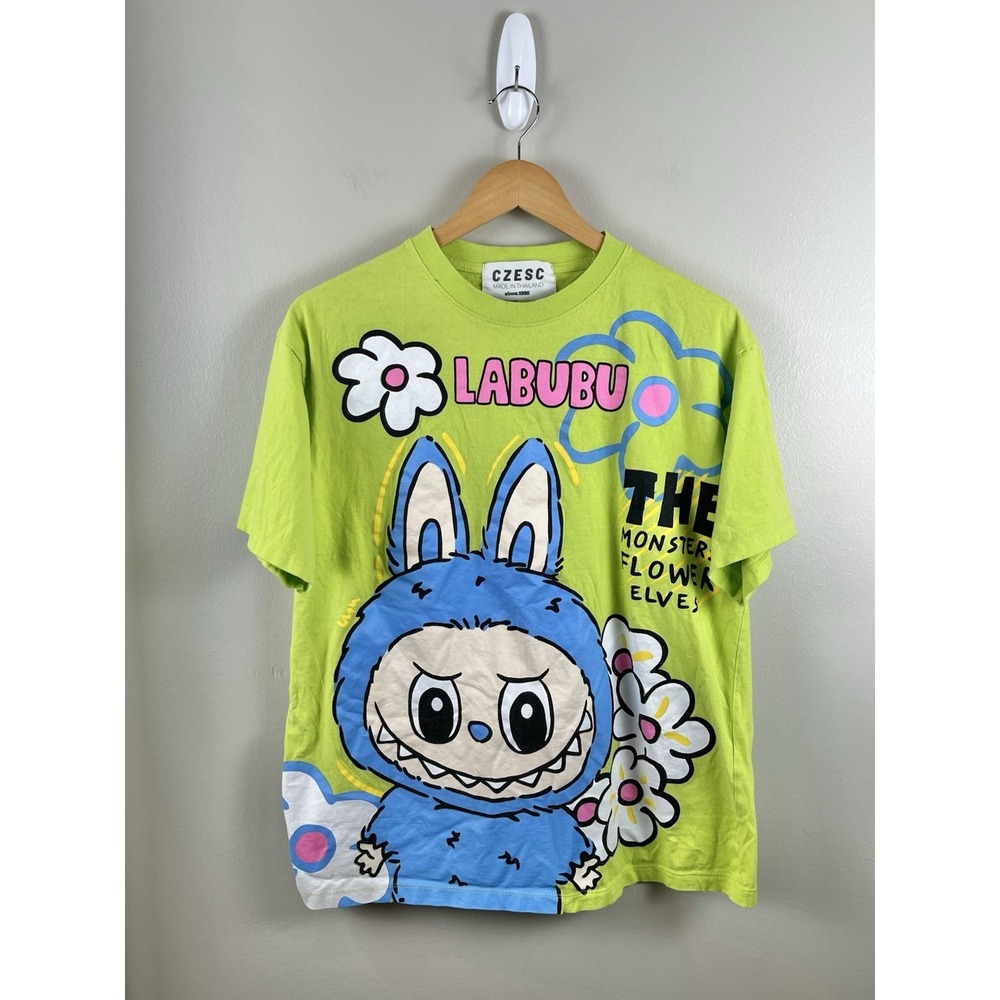 Labubu Graphic Tee Womens Sm? Green "The Monsters Flowers Elves" Crew Neck